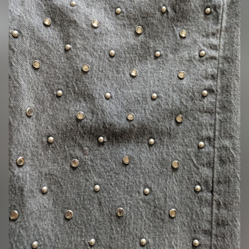 Levi's Rhinestone Hi-Rise Straight Leg Grey Jeans Sz 26 - Picture 14 of 16